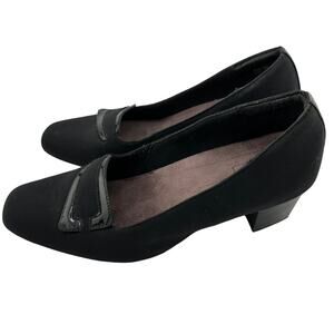 Clarks Every Day Levee Delta Black Fabric Pumps Block Heel Size 10